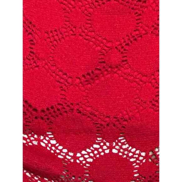 Chicos Size 0 Red Crochet Knit Cowl Neck Sweater Blouse Layered Fit Boho Core - Picture 7 of 12